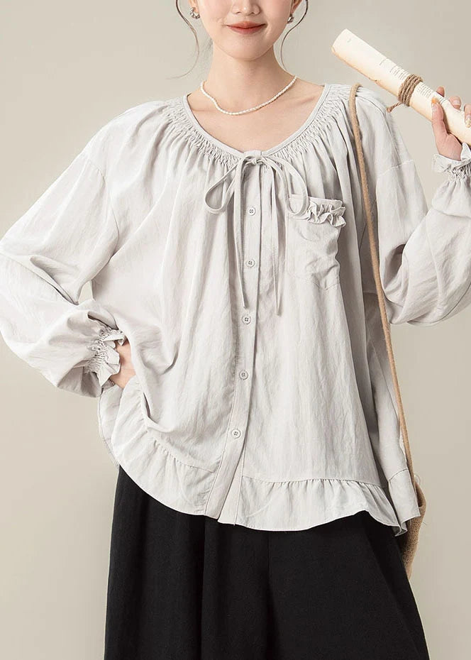 Dames Blouse Losse Pasvorm Ruches Patchwork Herfststijl 2