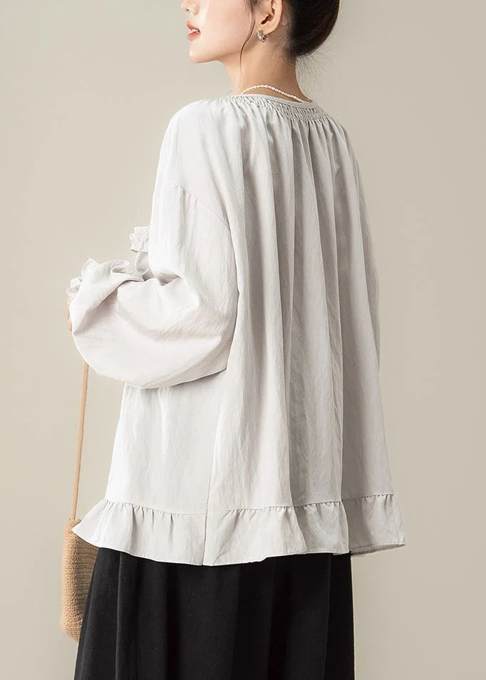 Dames Blouse Losse Pasvorm Ruches Patchwork Herfststijl 3