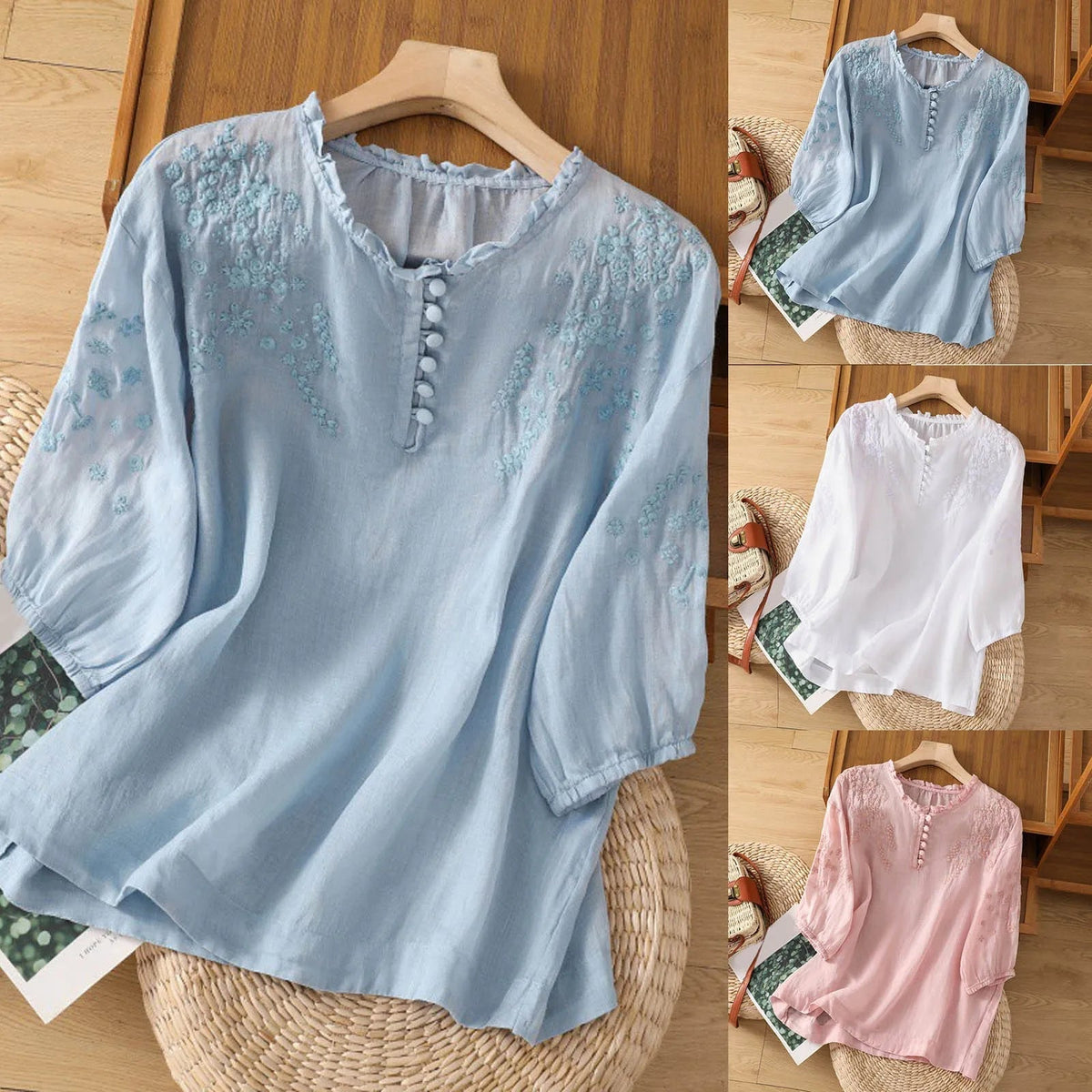 Dames Blouse Met Bloemenknopen Elegant 4
