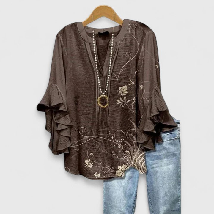 Dames Blouse Met Bloemenprint En Ruches Casual Chic 3
