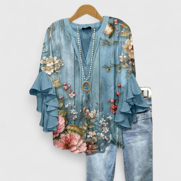Dames Blouse Met Bloemenprint En Ruches Casual Chic 5