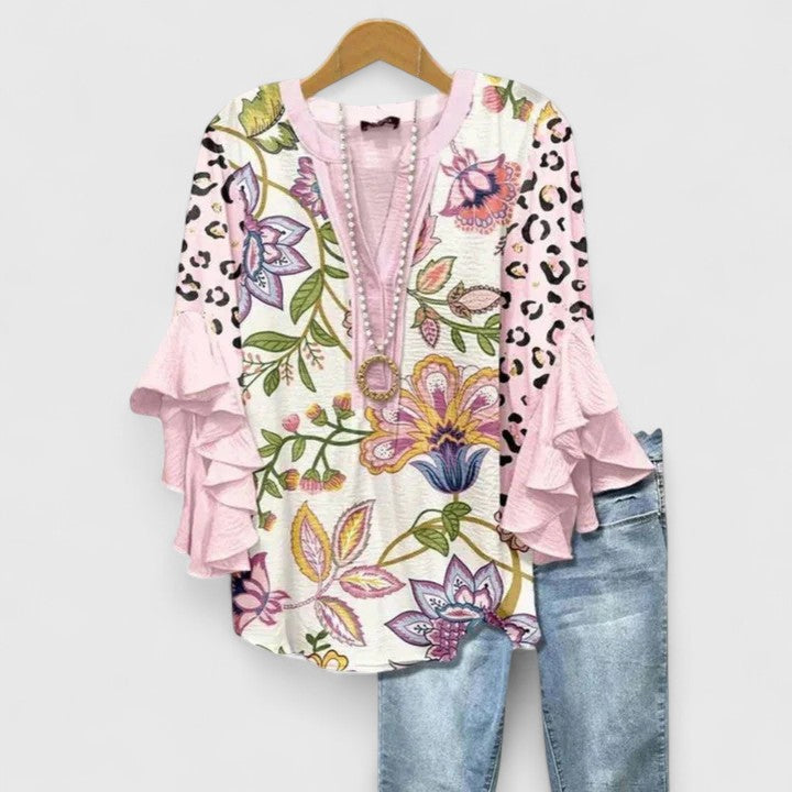 Dames Blouse Met Bloemenprint En Ruches Casual Chic 7