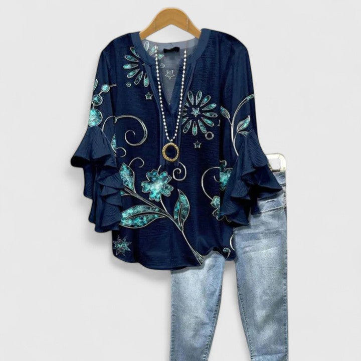 Dames Blouse Met Bloemenprint En Ruches Casual Chic 8