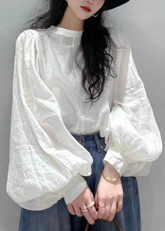 Dames Blouse Met O-hals En Lantaarnmouwen Casual Stijl 1
