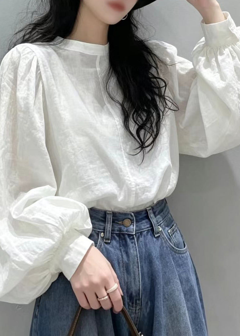 Dames Blouse Met O-hals En Lantaarnmouwen Casual Stijl 3
