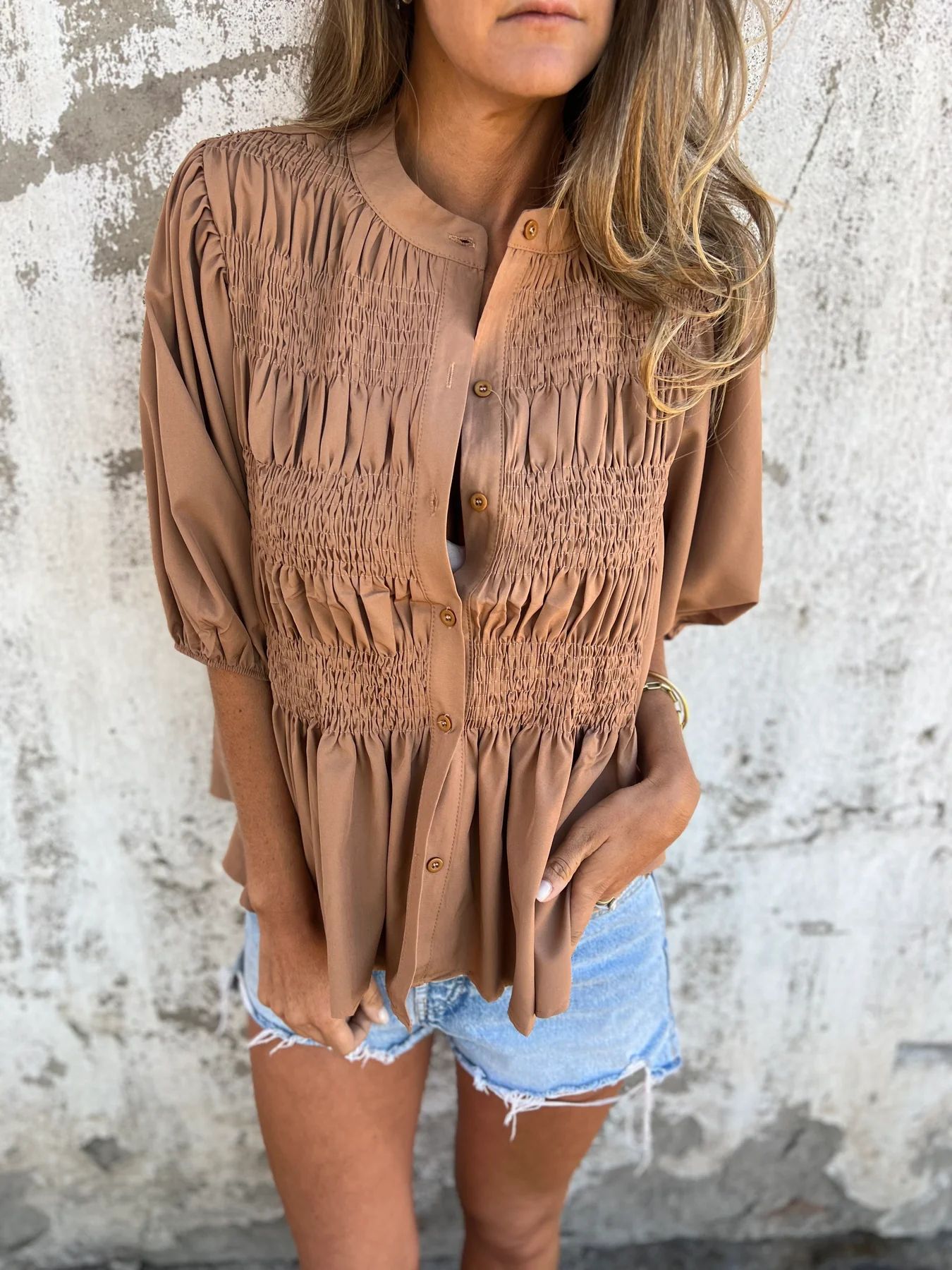 Dames Blouse Met Plissé Ontwerp en Relaxte Pasvorm 1
