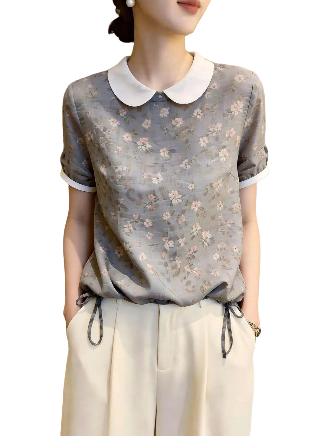 Dames Blouse Met Print En Trekkoord Zomerstijl 0
