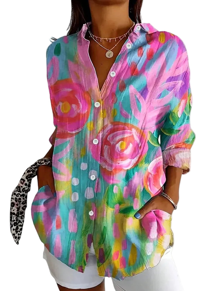 Dames Blouse Met Unieke Print Casual Chic 0