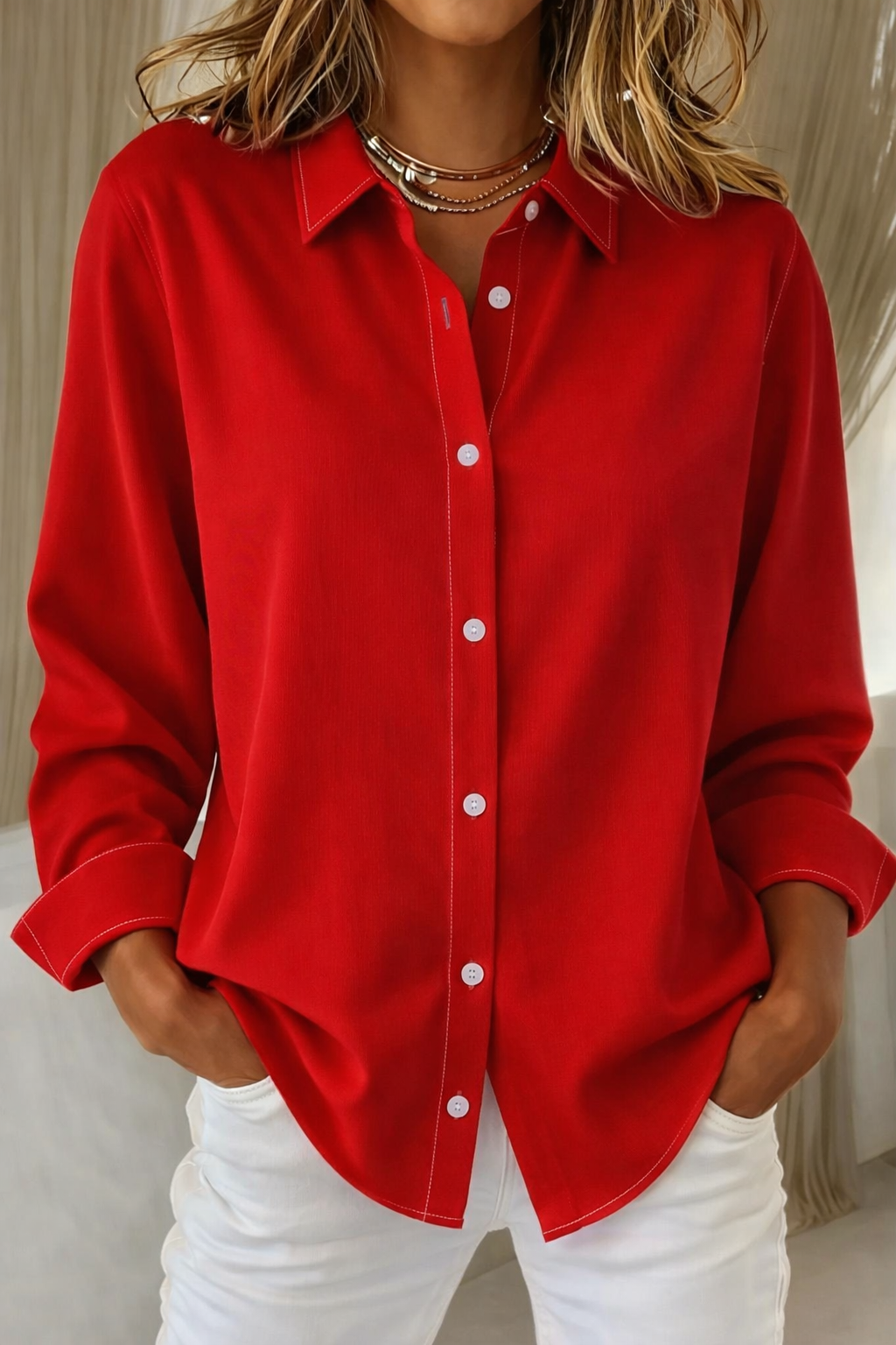 Dames Blouse Met Verfijnde Knoopstijl 2