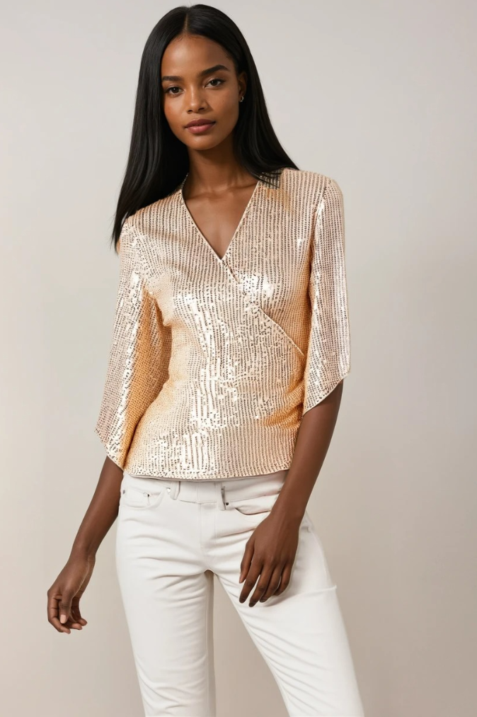 Dames Blouse Met Wrap Design en Bell Mouwen 2