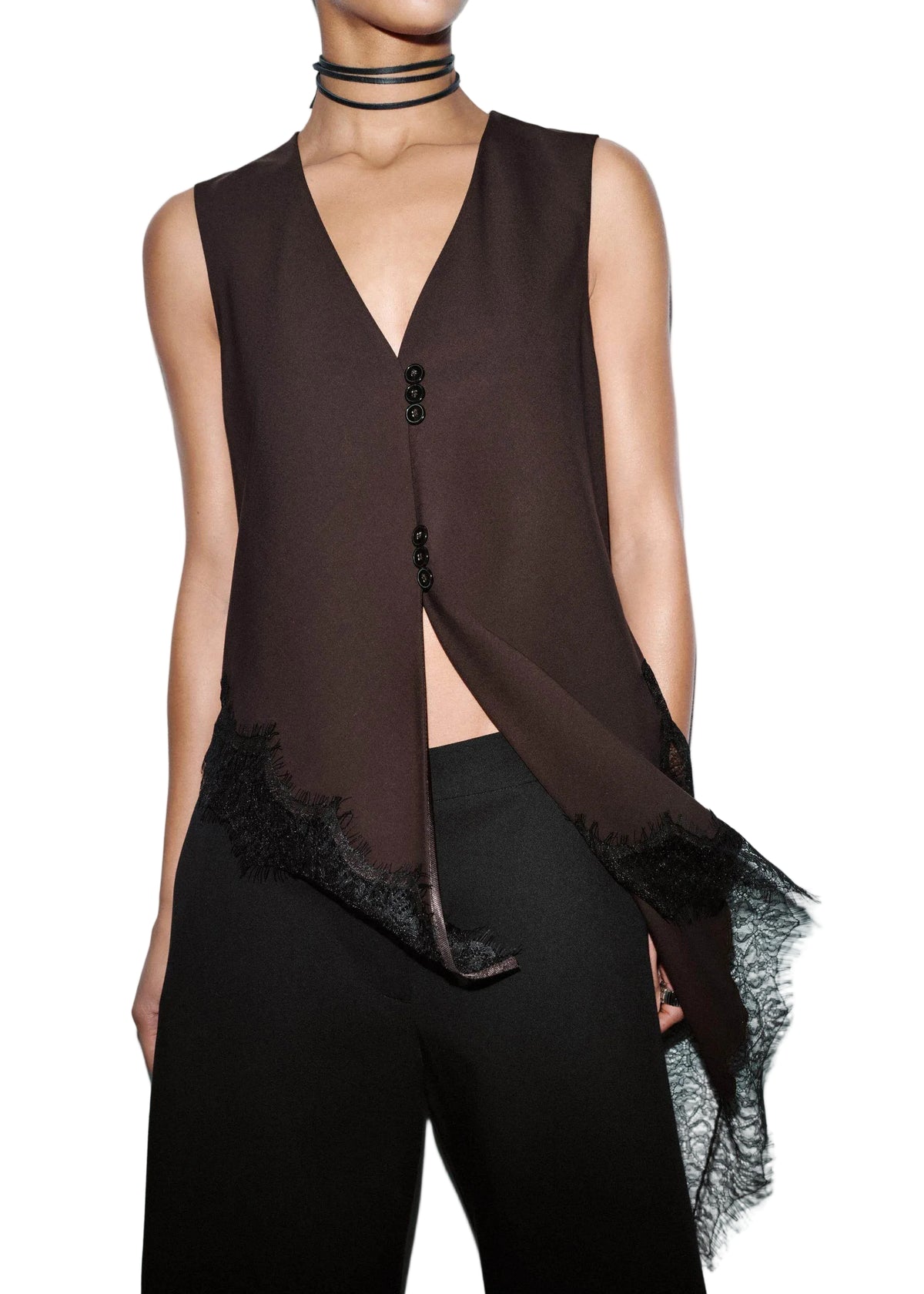 Dames Blouse Mouwloos V-hals Patchwork Kant 0