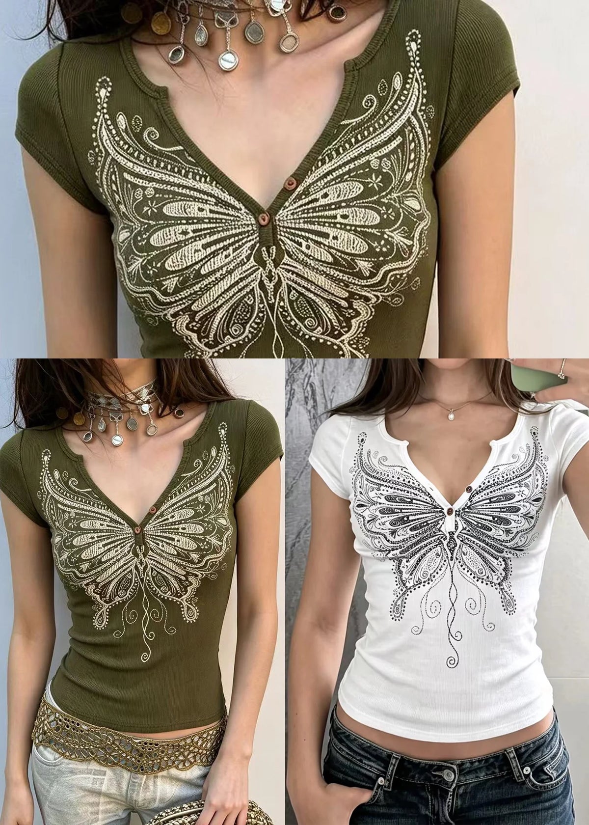Dames Blouse Nauwsluitend V-hals Vlinderprint 4