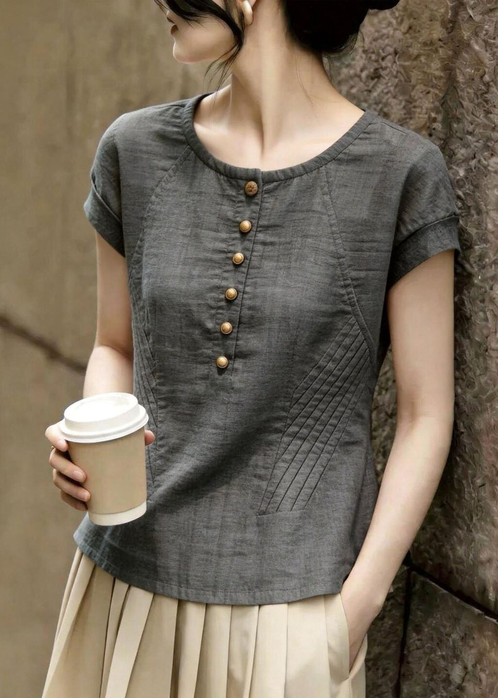 Dames Blouse O-hals Gerimpeld Plus Maat Zomer 4
