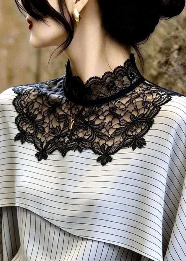 Dames Blouse Patchwork Gestreept Lichtgrijs Zomerstijl 1