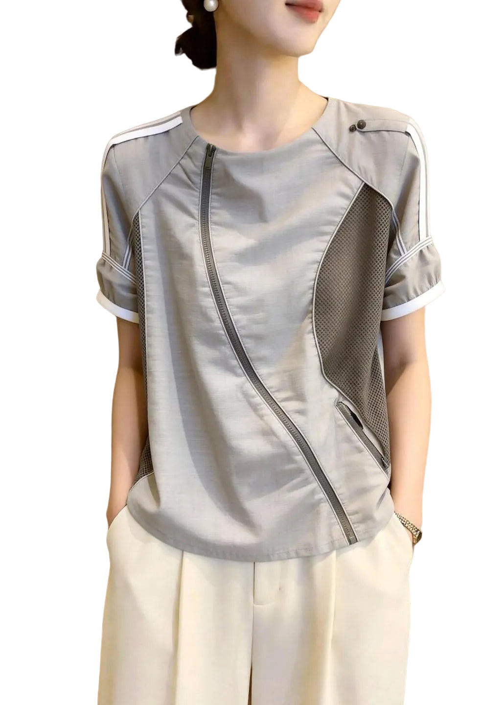 Dames Blouse Patchwork O-hals Zomerstijl 0