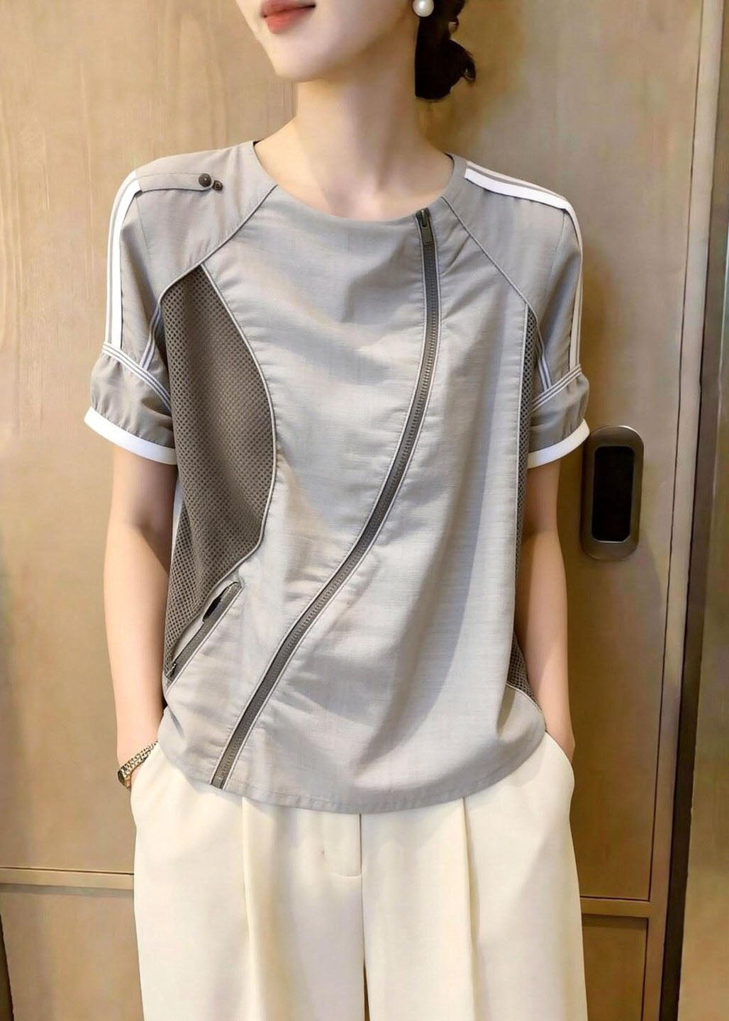 Dames Blouse Patchwork O-hals Zomerstijl 4