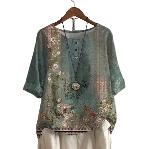 Dames Blouse Retro-Inspiratie Bloemenmotief Relaxte Pasvorm 0