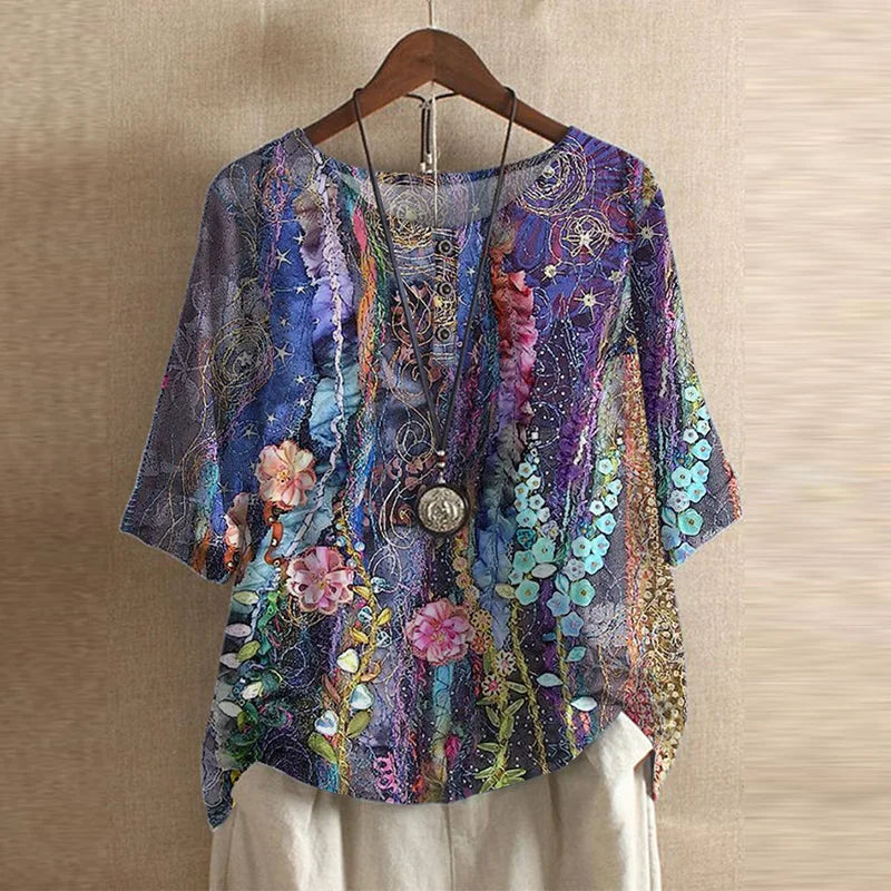 Dames Blouse Retro-Inspiratie Bloemenmotief Relaxte Pasvorm 8