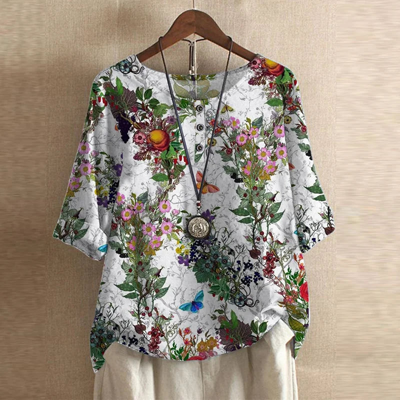 Dames Blouse Retro-Inspiratie Bloemenmotief Relaxte Pasvorm 9