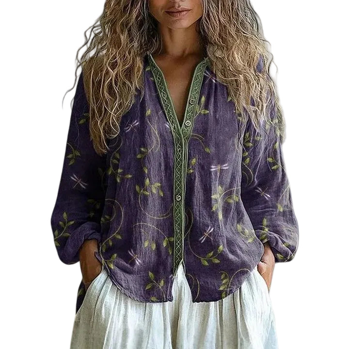 Dames Blouse Retro Bladprint Chique 0