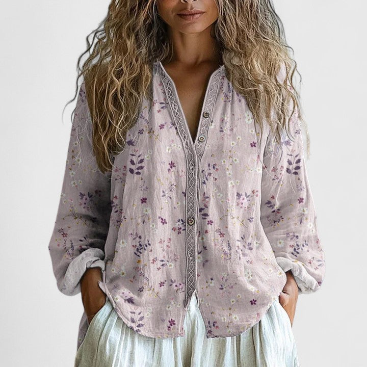 Dames Blouse Retro Bladprint Chique 1