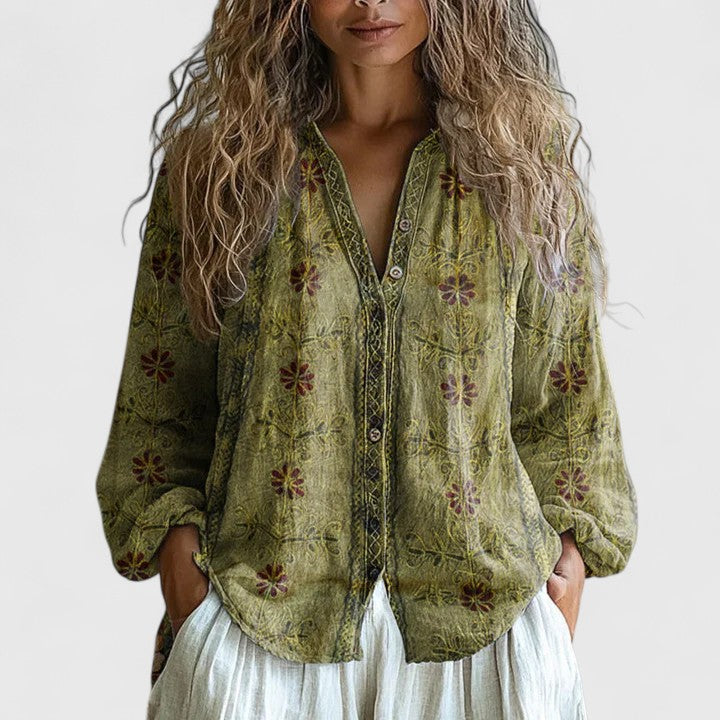 Dames Blouse Retro Bladprint Chique 2