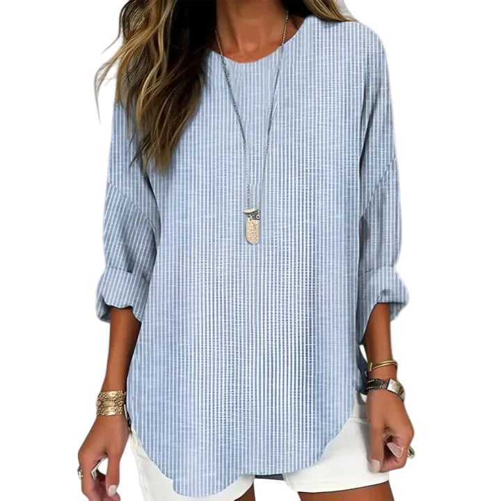 Dames Blouse Streepontwerp Ronde Hals Casual Chic 0