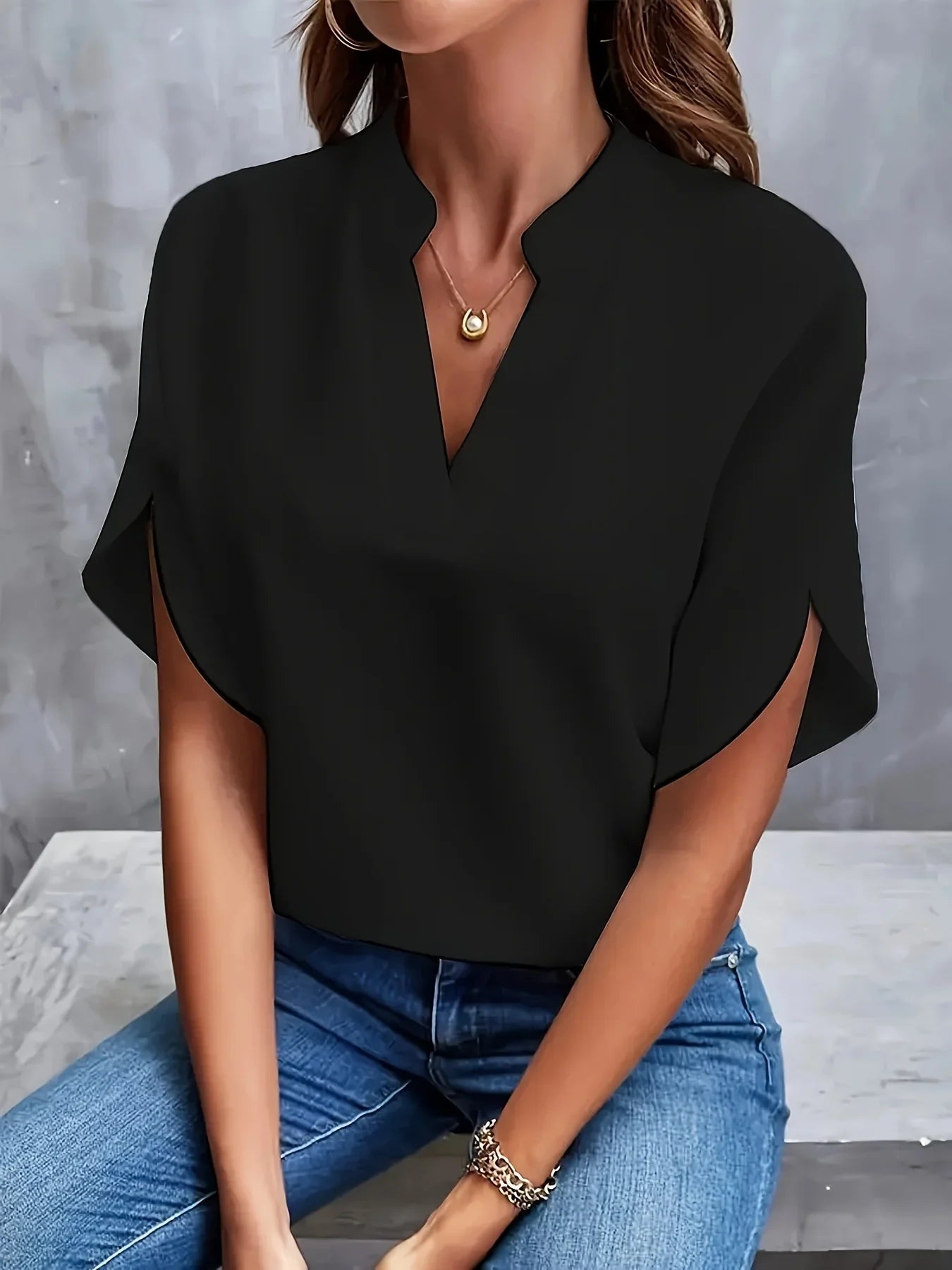 Dames Blouse V-Hals Kapmouwen Stylish 3