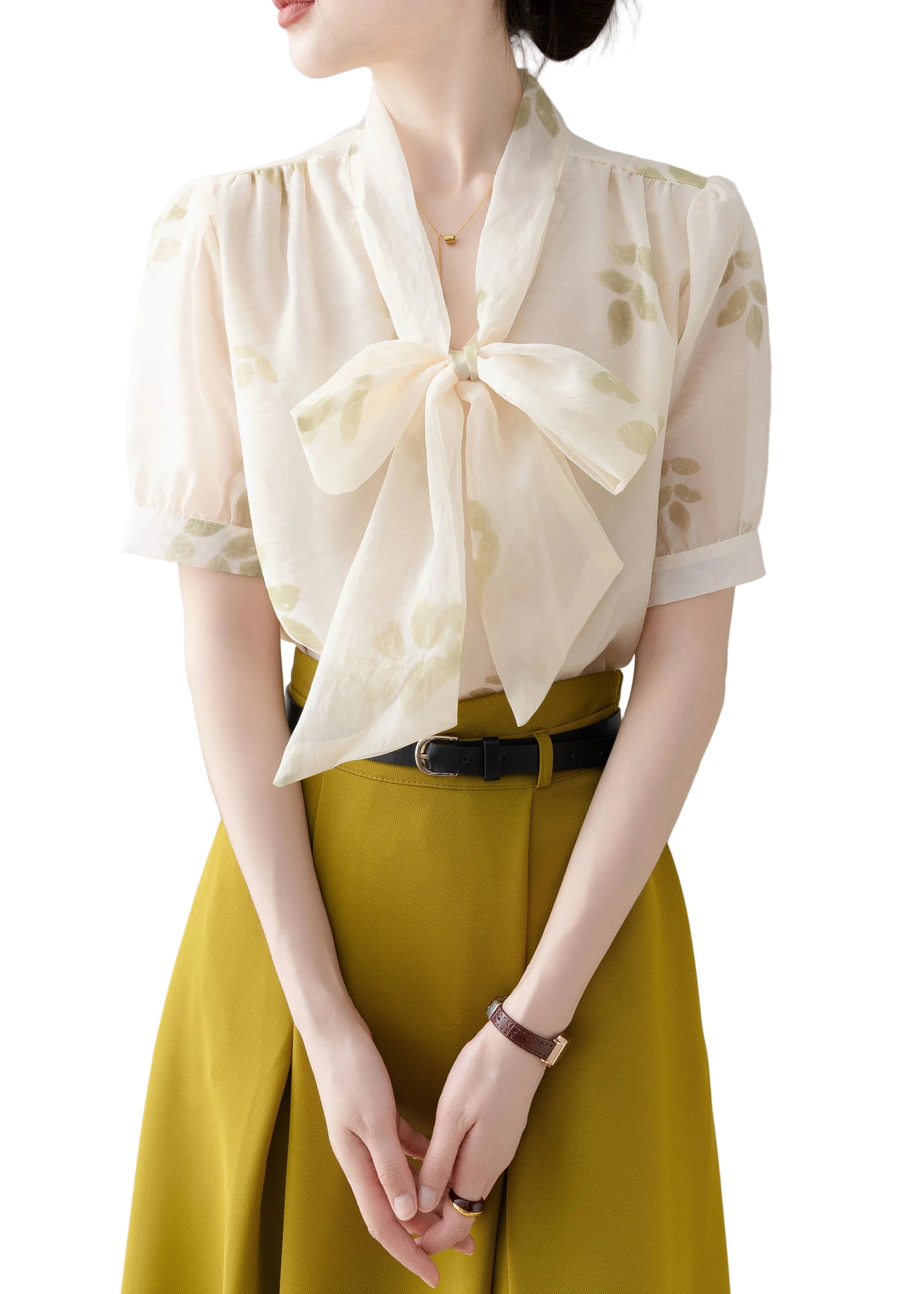 Dames Blouse V-hals Abrikozenprint Korte Mouwen 0