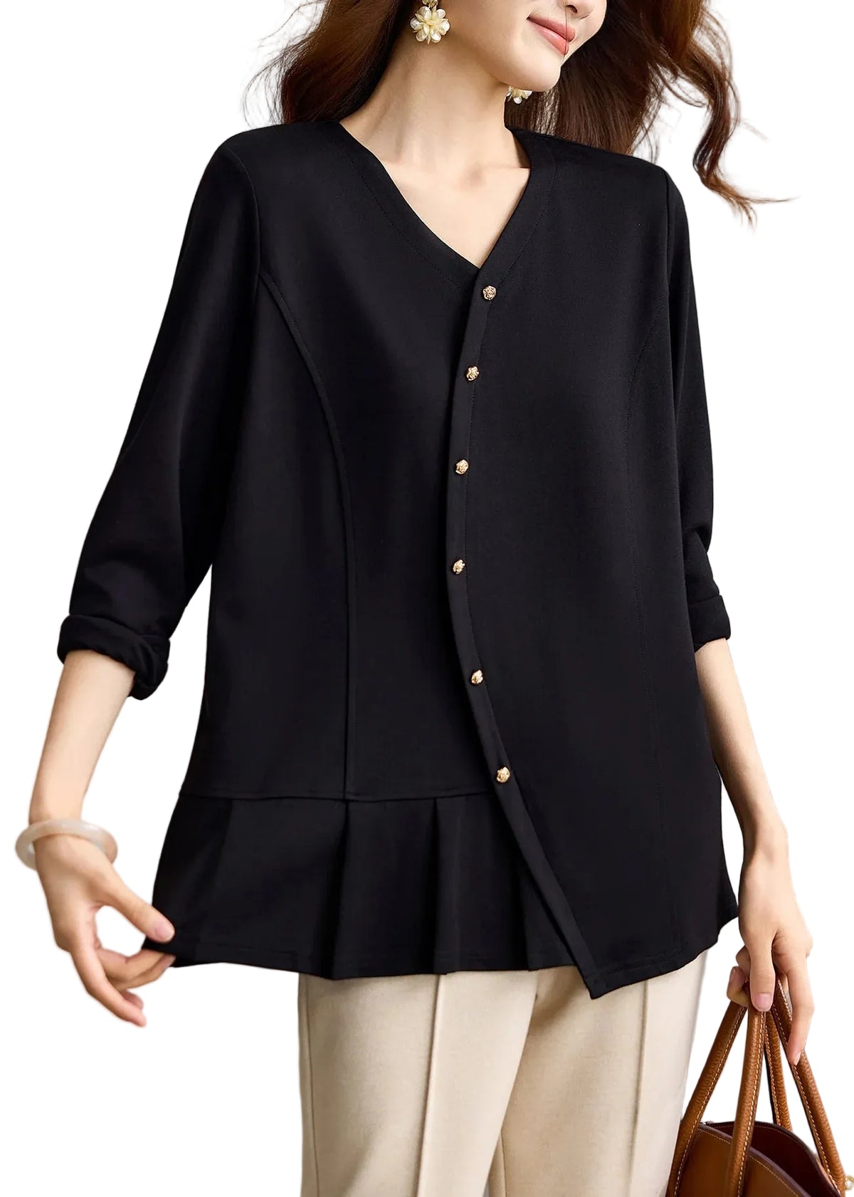 Dames Blouse V-hals Casual Lange Mouwen 0