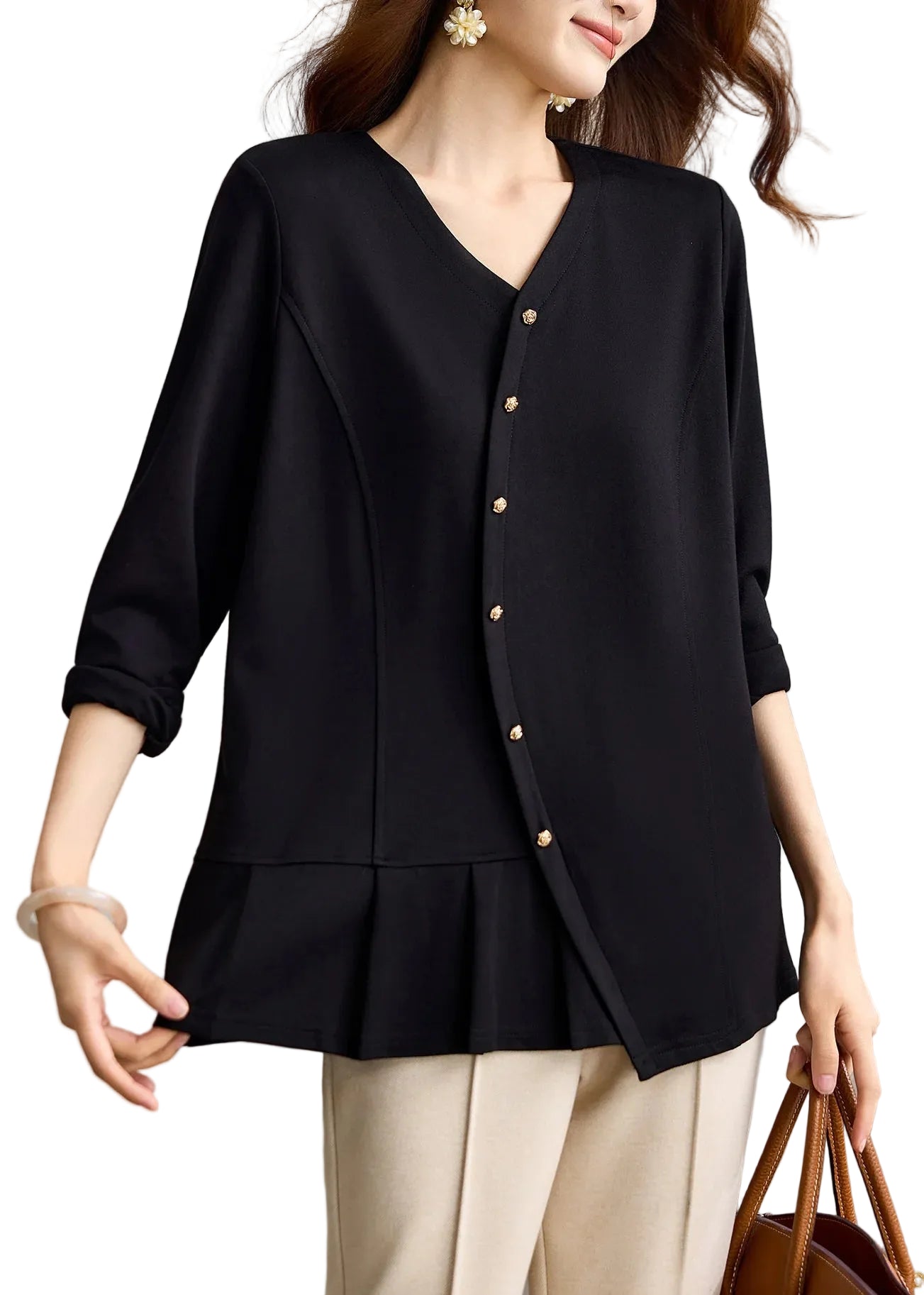 Dames Blouse V-hals Casual Lange Mouwen 0