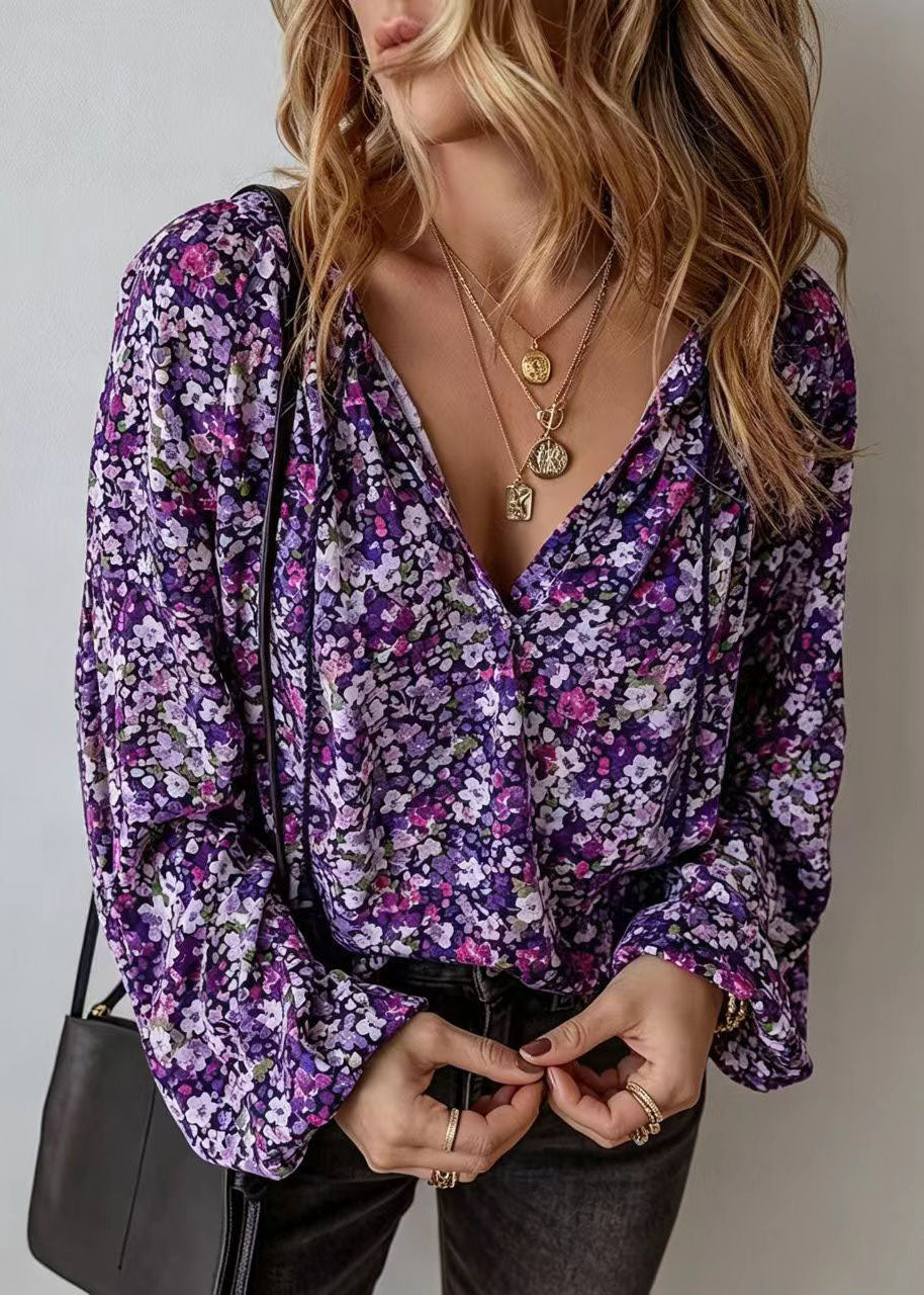 Dames Blouse V-hals Lange Mouwen Losse Pasvorm 1