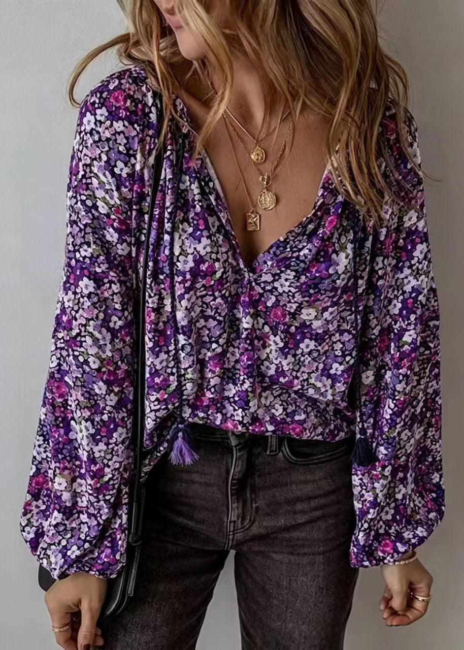 Dames Blouse V-hals Lange Mouwen Losse Pasvorm 2