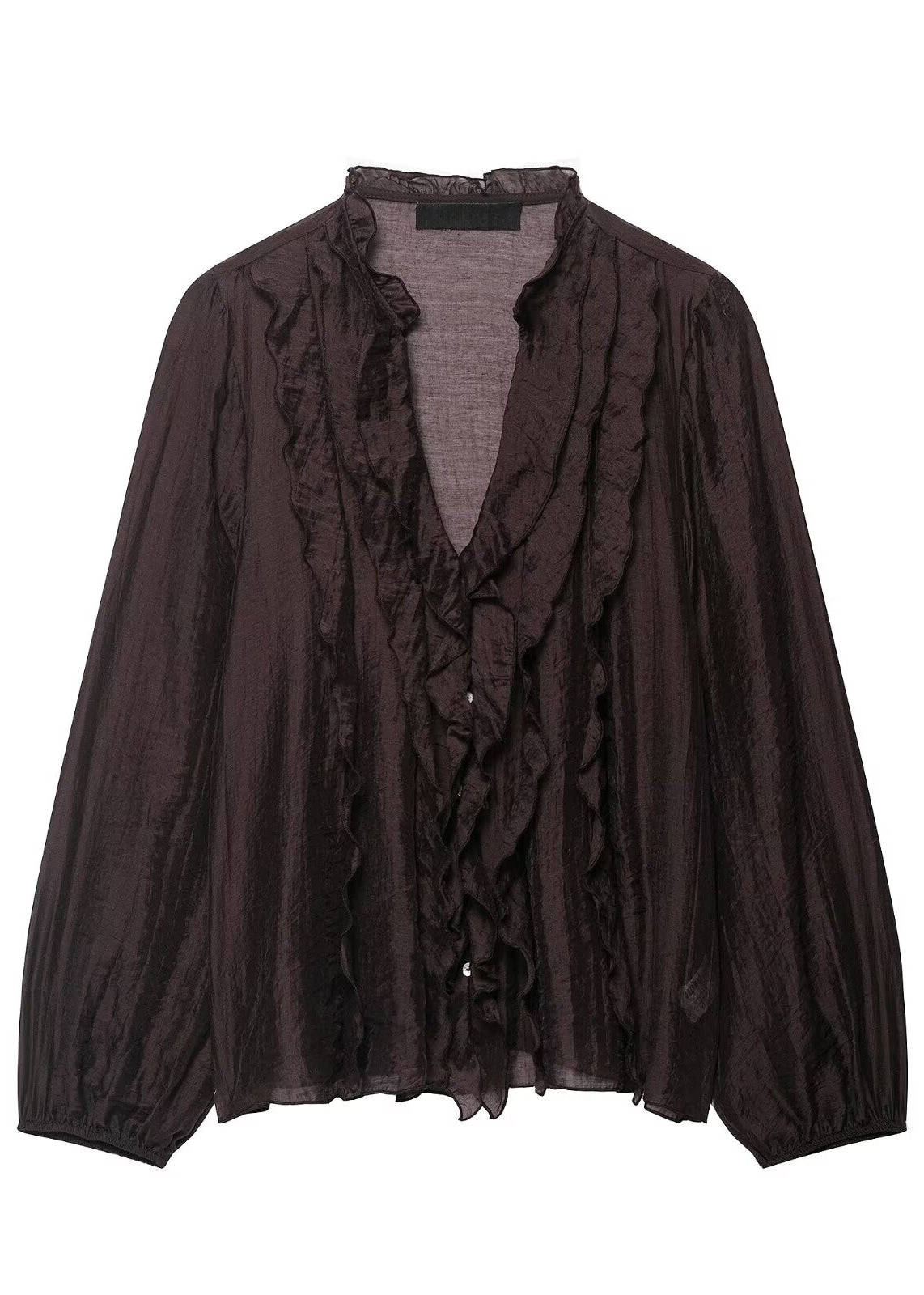 Dames Blouse V-hals Ruches Lange Mouwen 4