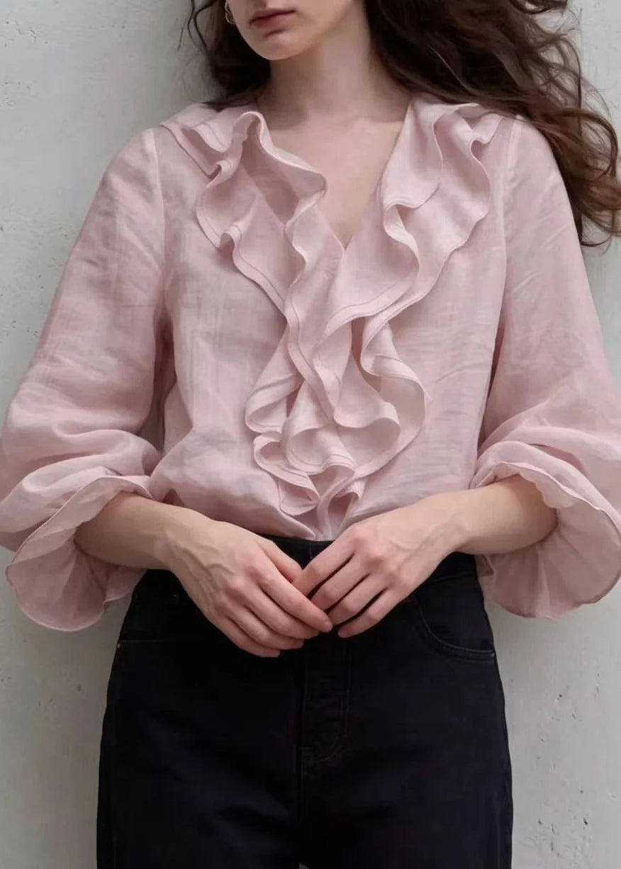 Dames Blouse V-hals Ruches Pofmouwen 2