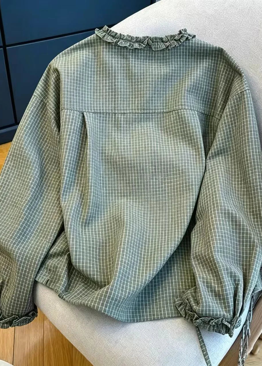 Dames Blouse Vintage Geruit Met Ruches 1