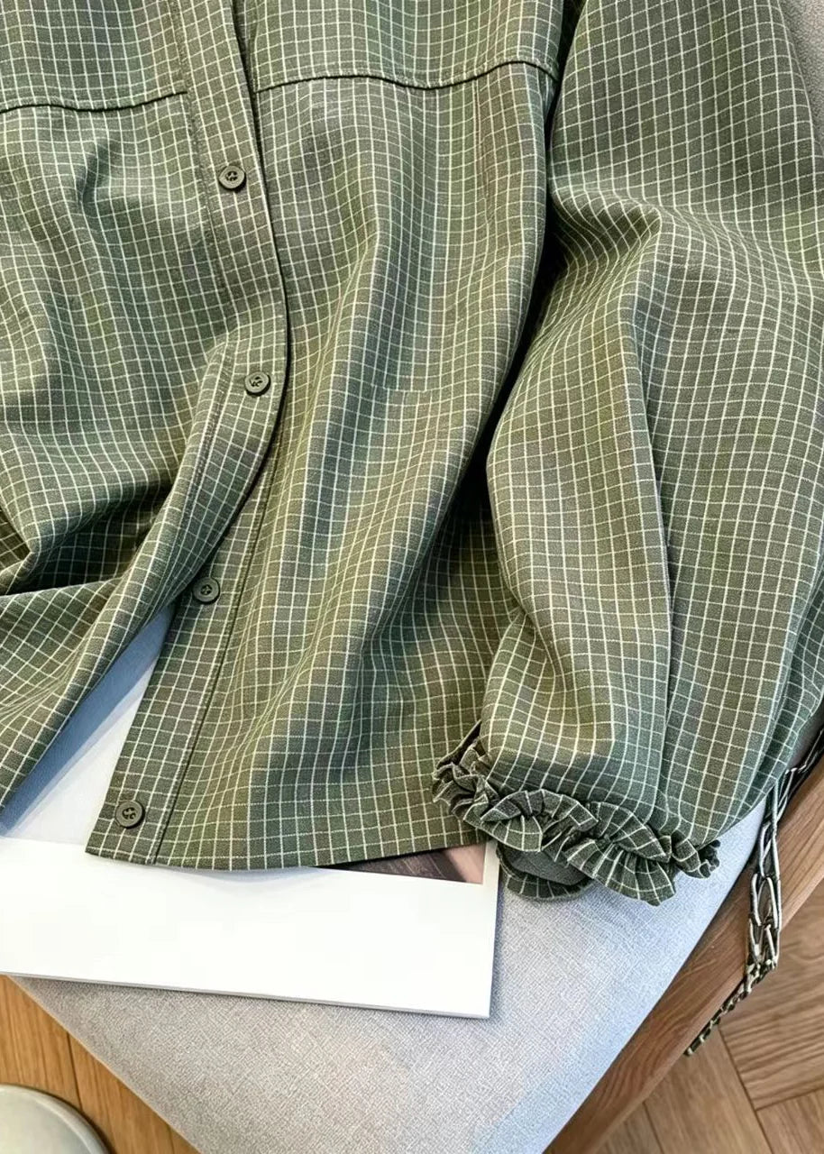Dames Blouse Vintage Geruit Met Ruches 3