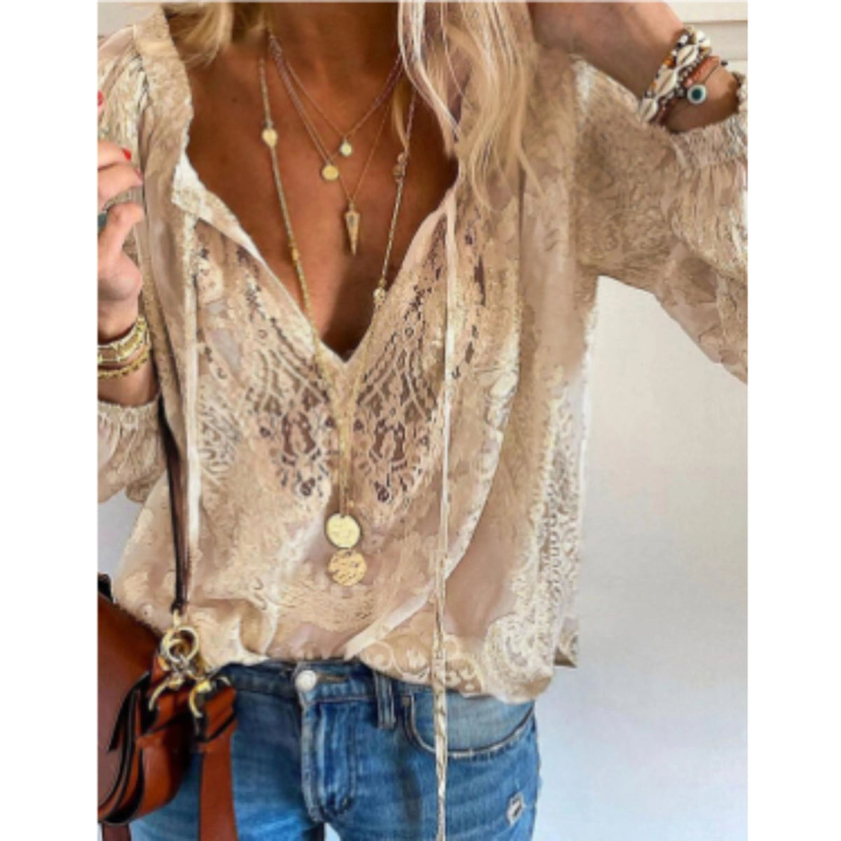 Dames Blouse Vintage Stijl met Lange Mouwen 0
