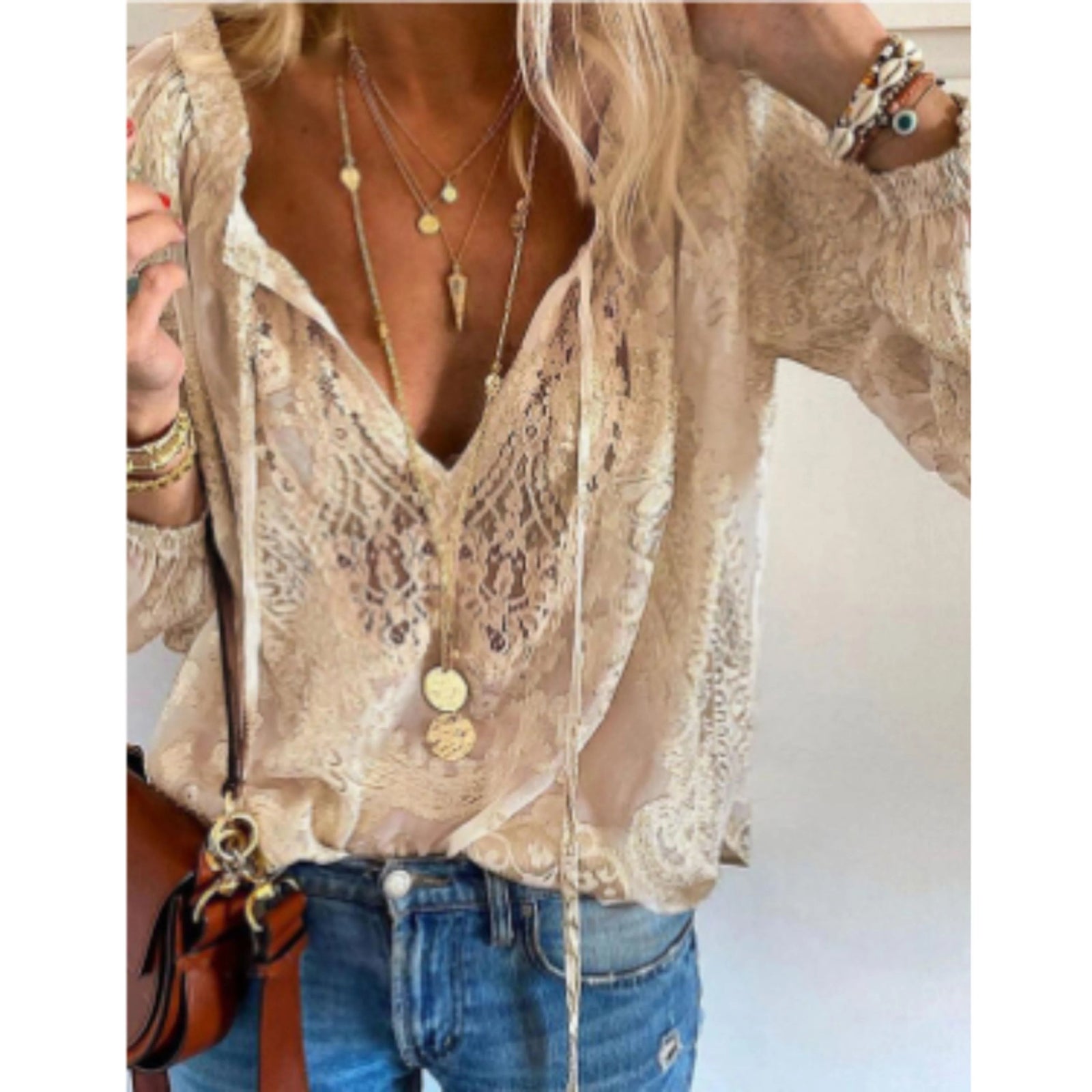 Dames Blouse Vintage Stijl met Lange Mouwen 0