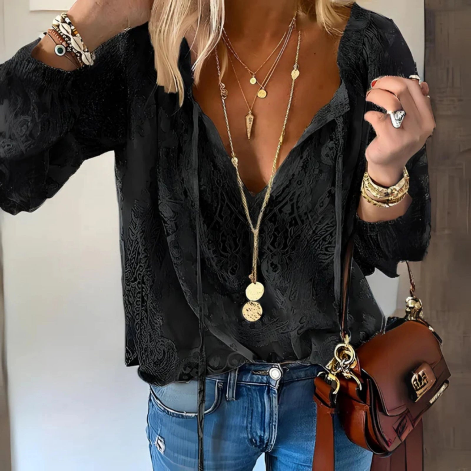 Dames Blouse Vintage Stijl met Lange Mouwen 2