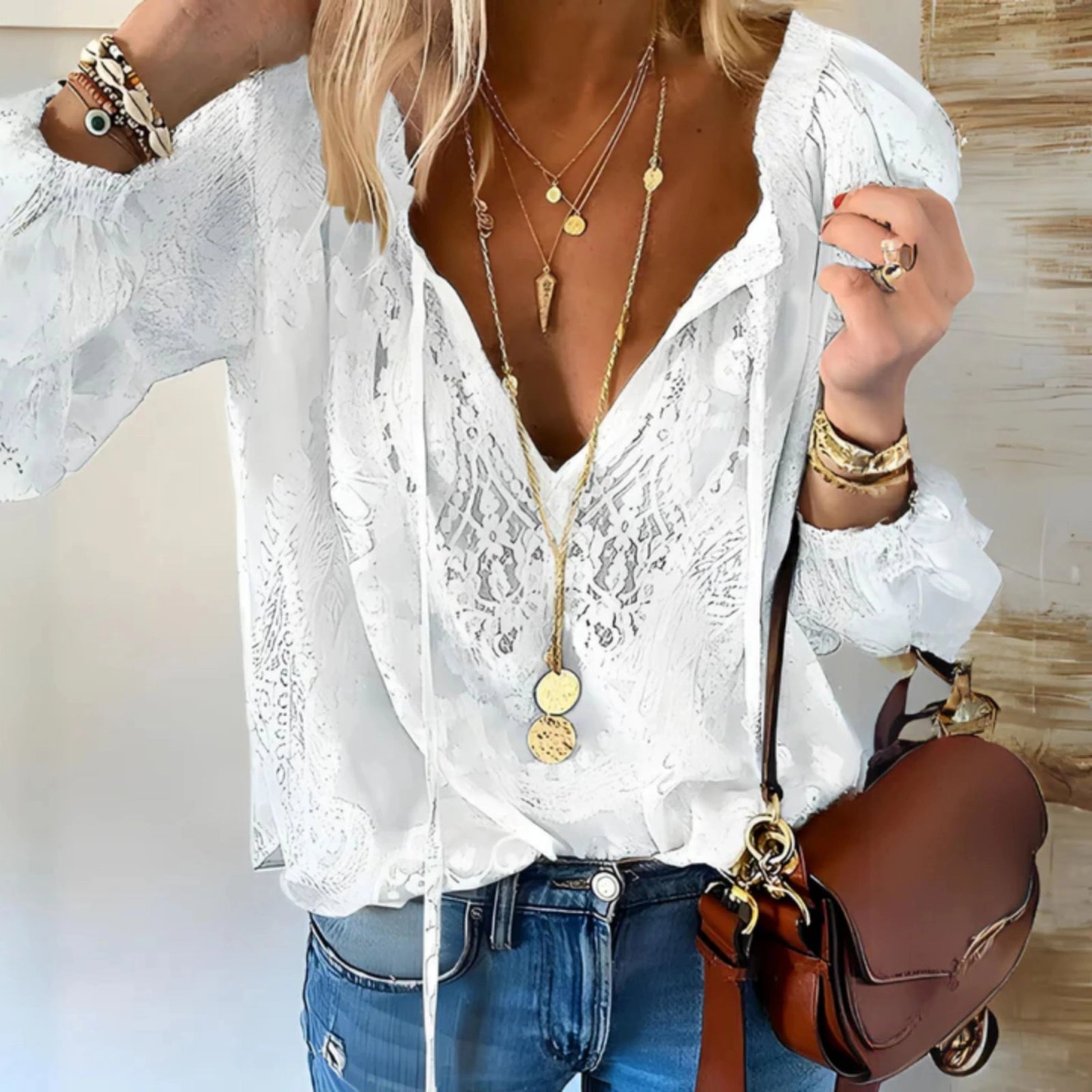 Dames Blouse Vintage Stijl met Lange Mouwen 3