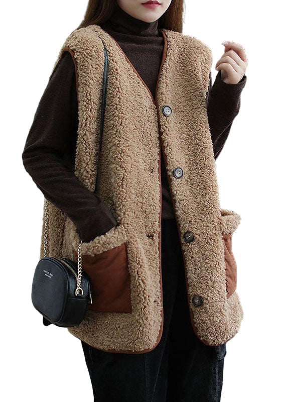 Dames Blouse Waistcoat met Knopen en Zakjes in Khaki 0