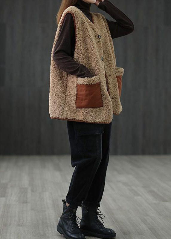 Dames Blouse Waistcoat met Knopen en Zakjes in Khaki 4