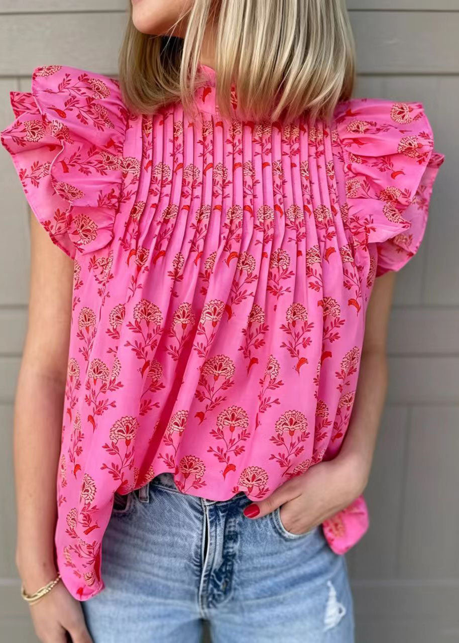 Dames Blouse met Franse Rozenprint en Vlindermouwen 3