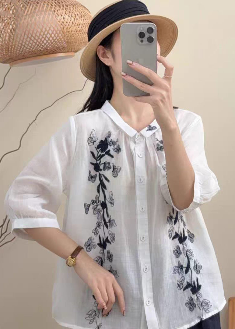 Dames Blouse met Geborduurde Vlinders Losse Pasvorm 1