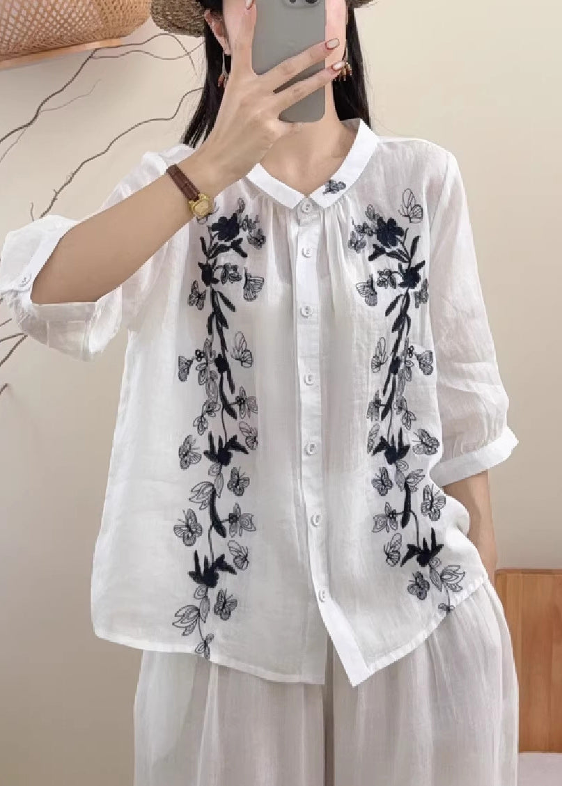 Dames Blouse met Geborduurde Vlinders Losse Pasvorm 2