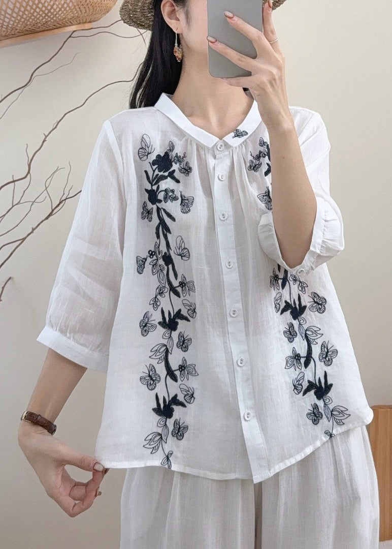 Dames Blouse met Geborduurde Vlinders Losse Pasvorm 3