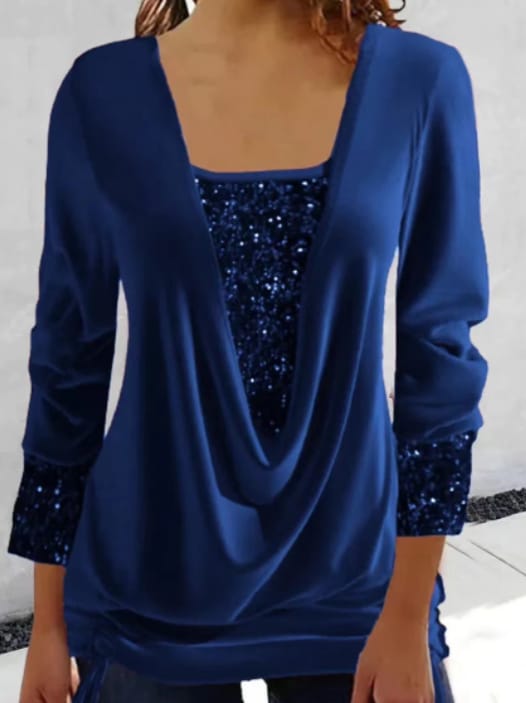 Dames Blouse met Gedrapeerde Halslijn en Pailletten 7