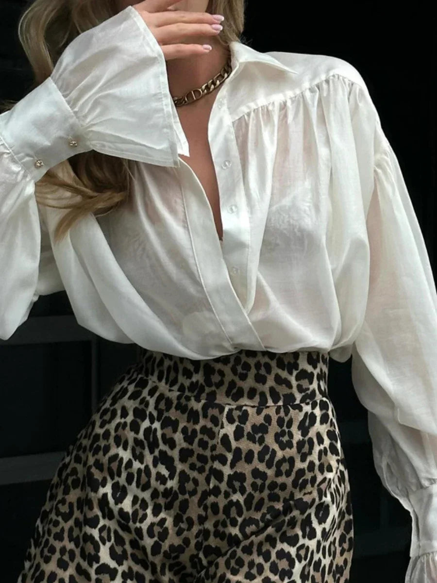 Dames Blouse met Kraag en Flare Mouwen Casual Style 4