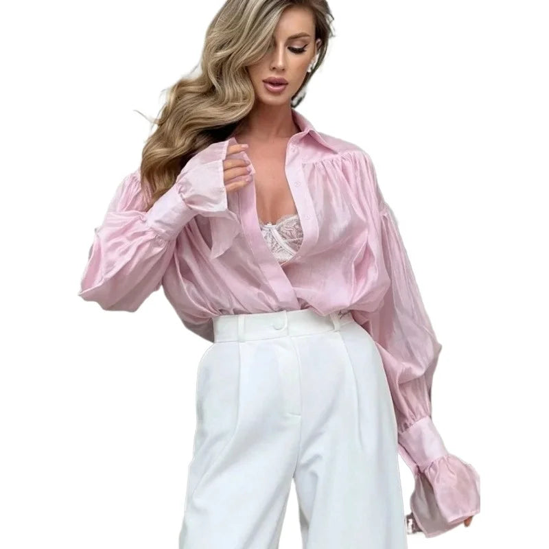 Dames Blouse met Kraag en Flare Mouwen Casual Style 5